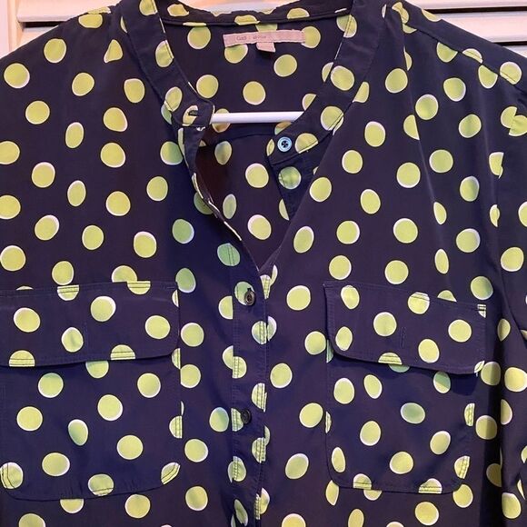 Gap navy and lime polka dot long sleeve blouse - Picture 4 of 10